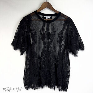 Women's Grunge Whimsigoth Witchy Sheer Layering Blouse Dark Fairy Floral Lace 2X